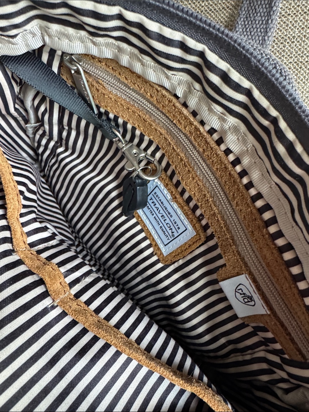 Travelon Gray and Blue Canvas Messenger Crossbody - Picture 4 of 7